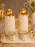 Luxury 1-Liter Cream & Gold Thermos Serving Set – 5-Piece