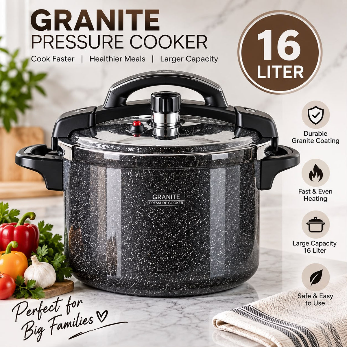 Granite Non-Stick Pressure Cooker - 16 Liter