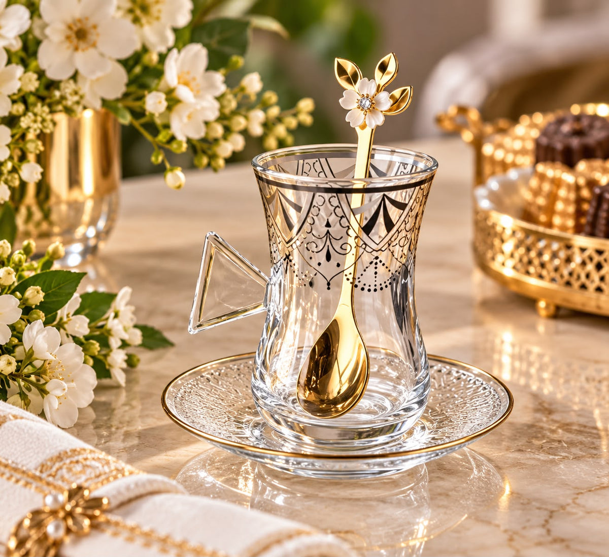 Luxury Black & Gold Turkish Tea Glass Set - 12 Pieces